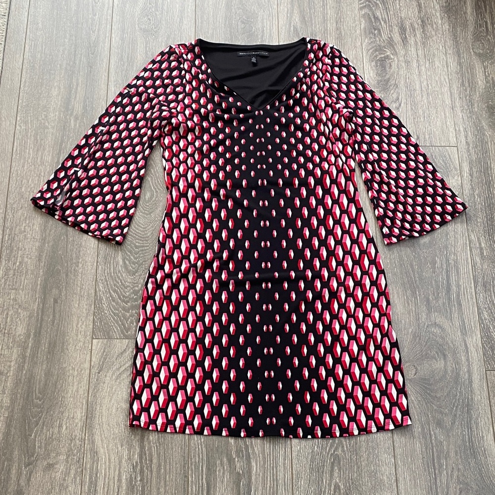 White House Black Market - Geometric Black and Pink Knee-Length Dress - Size S